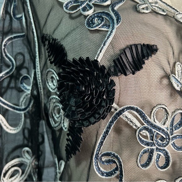 TC‎ Fashion Black Blue Metallic Floral Sheer Mesh Top Whimsigoth Medium VTG NEW - Picture 4 of 9